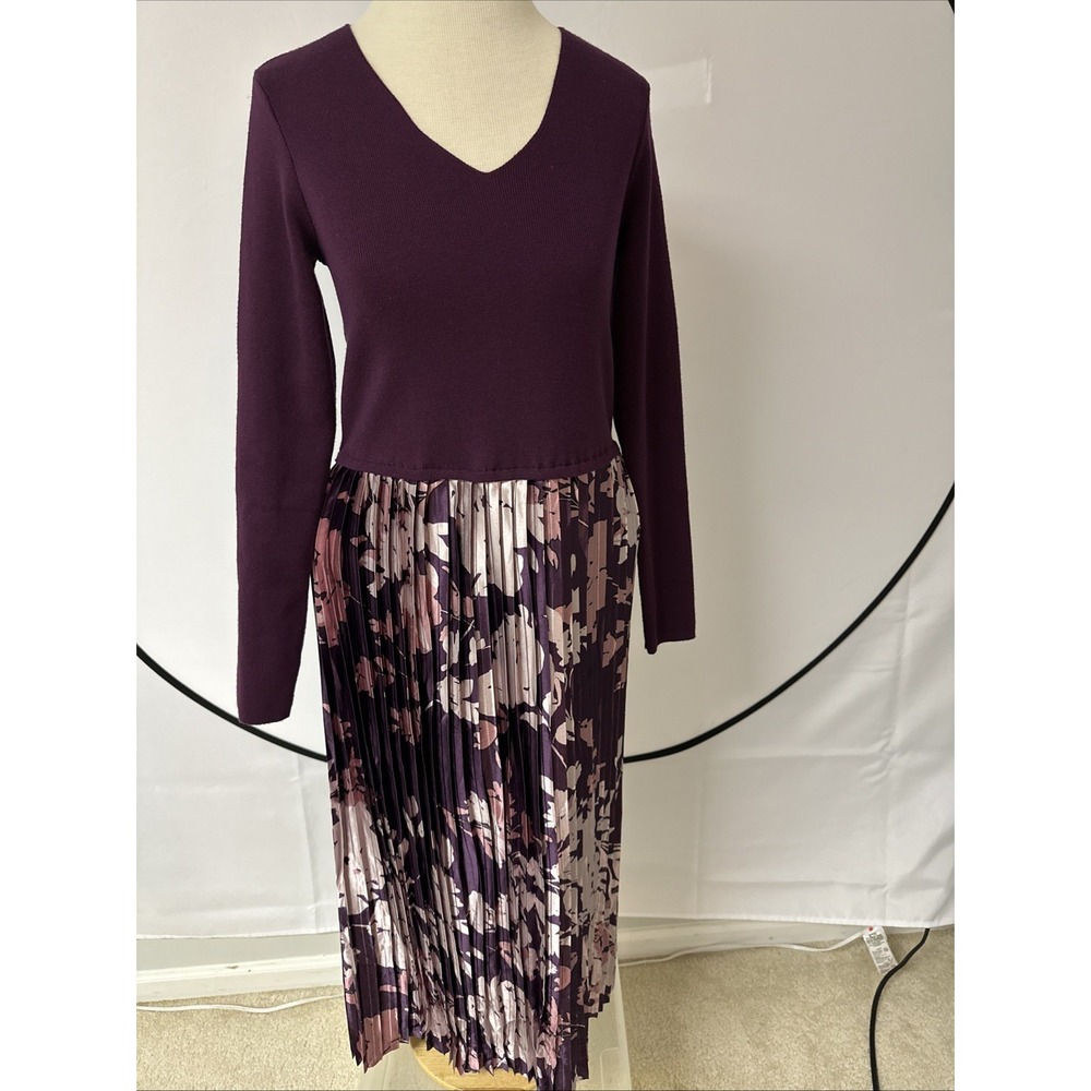 Nina Leonar  Women's Sz Long Sleeves Mixed Media Dress Purple
